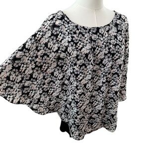 Elle Women's Large Black Pink Floral Tank Overlay Soft Flowy Half Sleeve Blouse